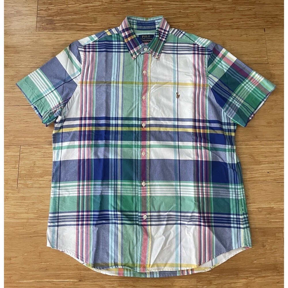 Polo Ralph Lauren Classic Fit Shirt Mens L Madras Plaid Short Sleeve Pony